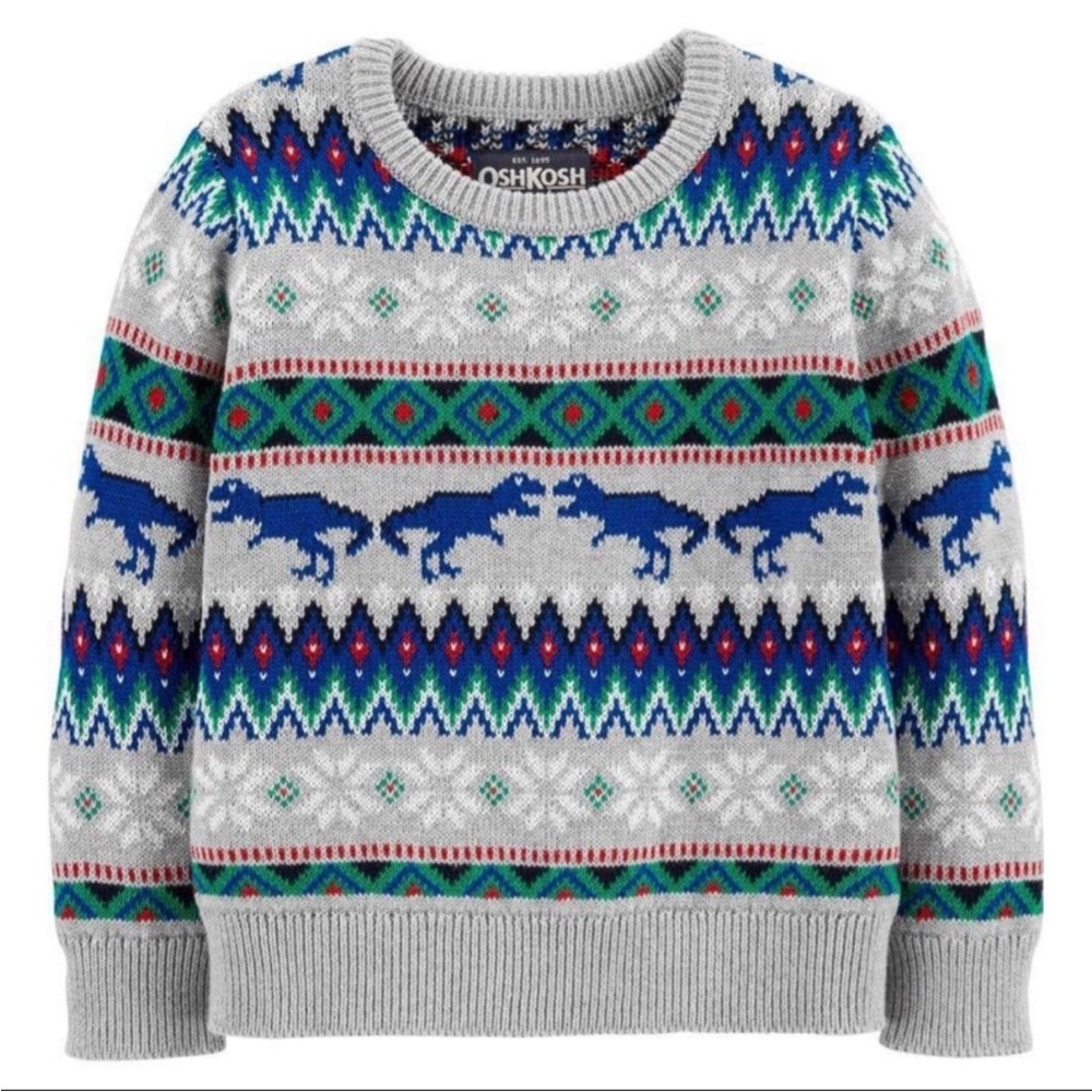 Oshkosh B’gosh Fair Isle Winter Dinosaur Sweater Size 4T - Picture 1 of 8